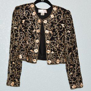 vintage 80s gold & black formal bolero cropped jacket